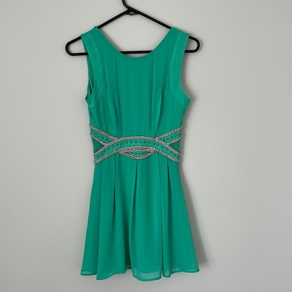 Crystal Doll Dresses & Skirts - Crystal Doll Teal Embellished Mini Dress